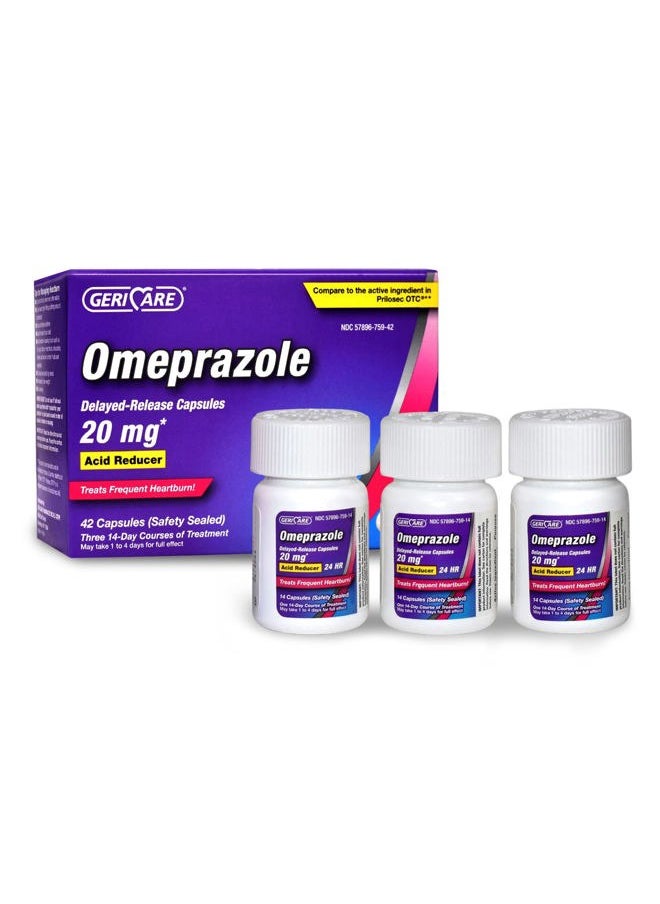 GeriCare Omeprazole Delayed Release Capsules 20.6mg - Acid Reducer Pills for 24 Hour Heartburn Relief - Acid Reflux Medicine to Treat Frequent Heartburn (42 Count)  - Image 1