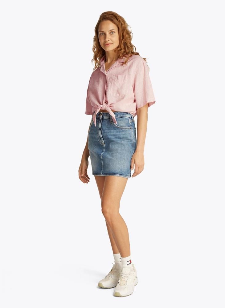 TOMMY JEANS Logo Crop Linen Shirt - Image 4
