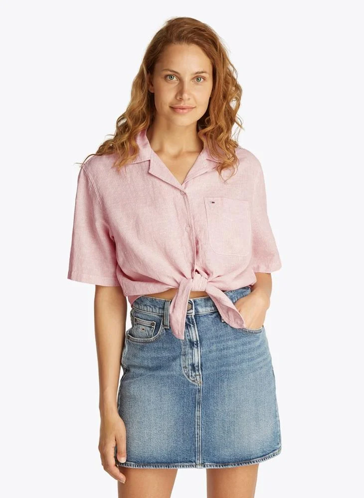 تومي جينز Logo Crop Linen Shirt