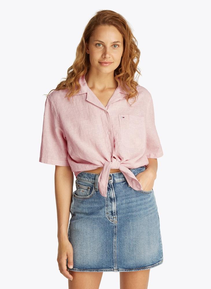 TOMMY JEANS Logo Crop Linen Shirt - Image 1