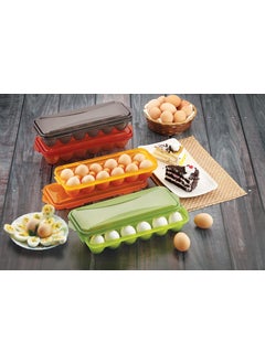 PINANKI PINANKI Egg Dispenser Tray with 12 egg solts Food Grade Plastic for Fridge and Oven Egg Storage Box Egg Storage Container with Lid without clip Any Color 1 pc Will be Sent as per availability  - Image 1