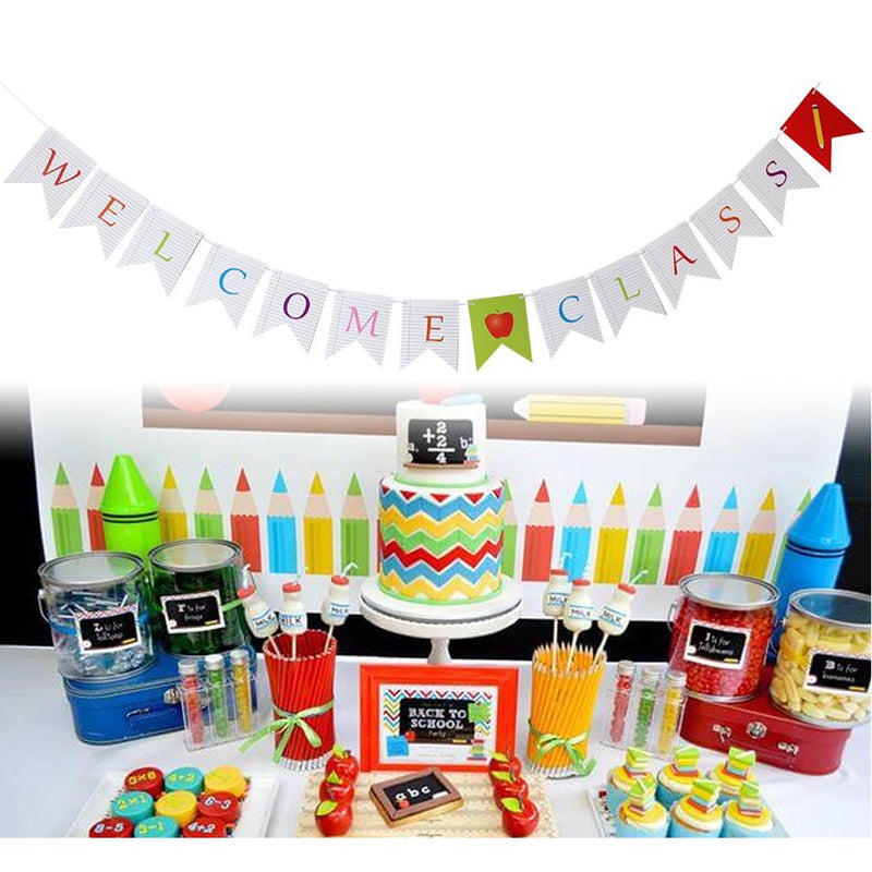 2 Sets Ceremony Banner Welcome Class Bunting Back to School Pull Flag First Day of School Decoration - Image 2