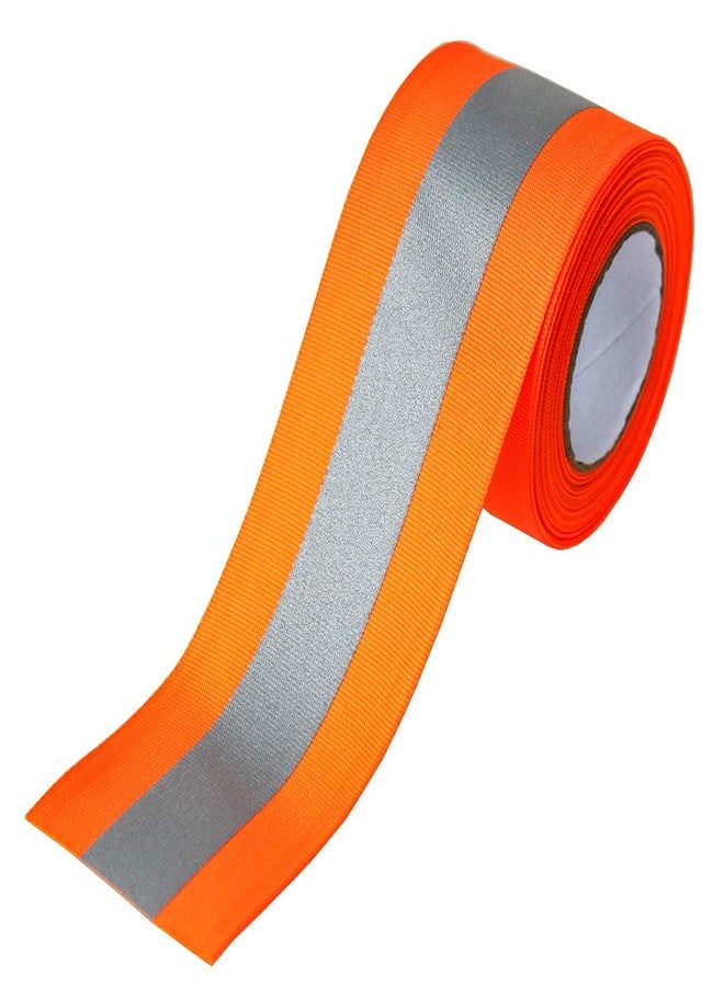 JINBING Sew On Silver Reflective Tape for Clothing Safety Fabric Webbing Trim Strip Orange 2" x 16ft - Image 1