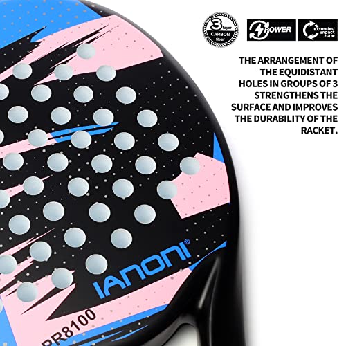 IANONI Paddle Tennis Racket Carbon Fiber Surface with EVA Memory Flex Foam Core Padel Tennis Racquets (Blue) - Image 2