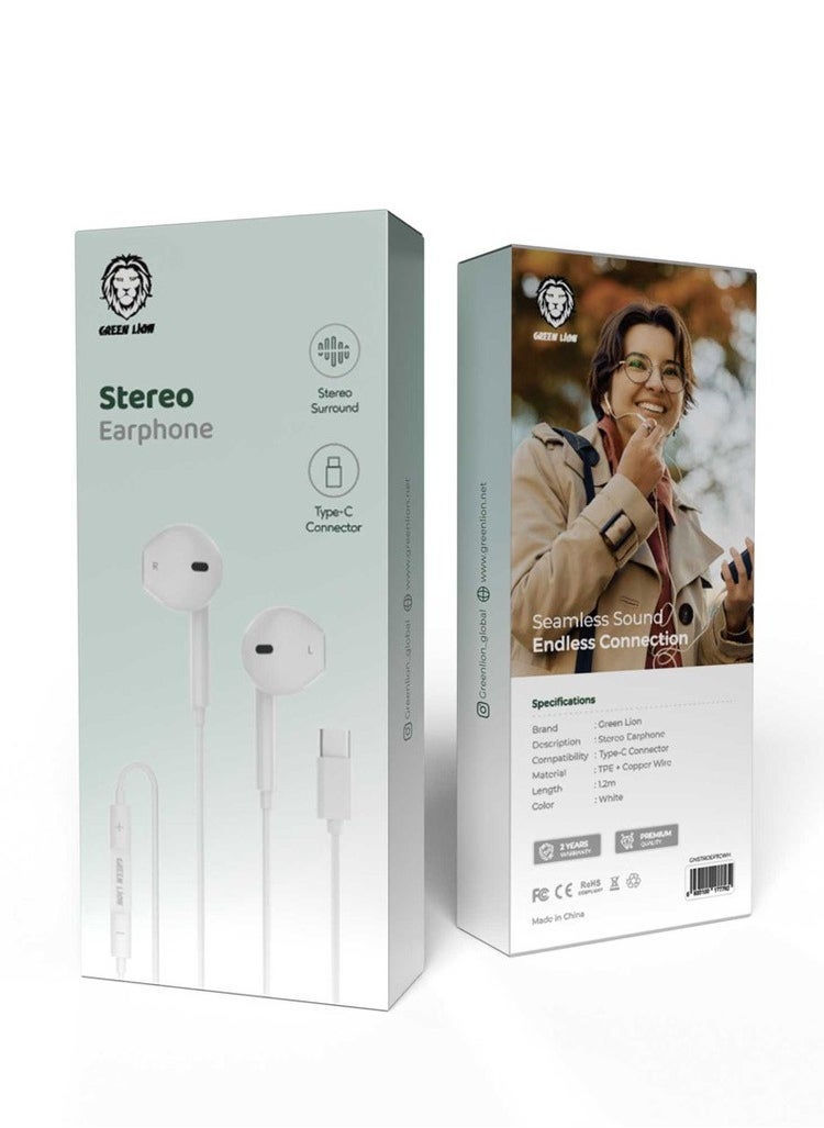 GREEN LION Green Lion Wired Stereo Earphones with Type C Connector - White 