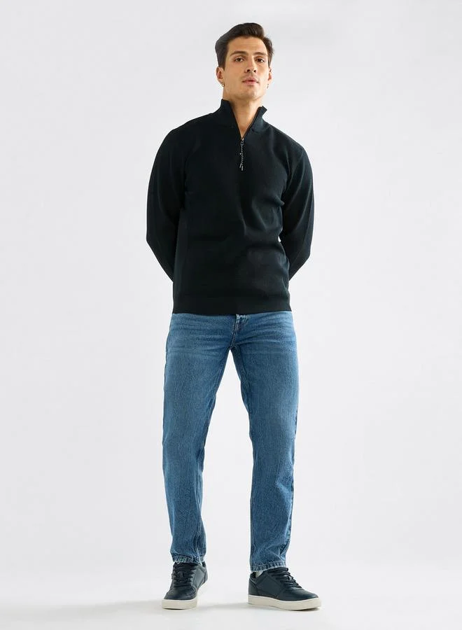 Splash FAV Textured Sweatshirt with High Neck and Long Sleeves
