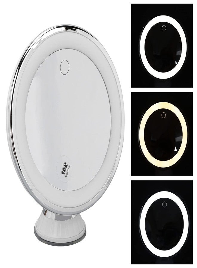 Brrnoo مرآة مكياج مضيئة مكبرة 10x مع تحكم باللمس وإضاءة 3 ألوان وكوب شفط للسفر في الحمام والدش - Image 5