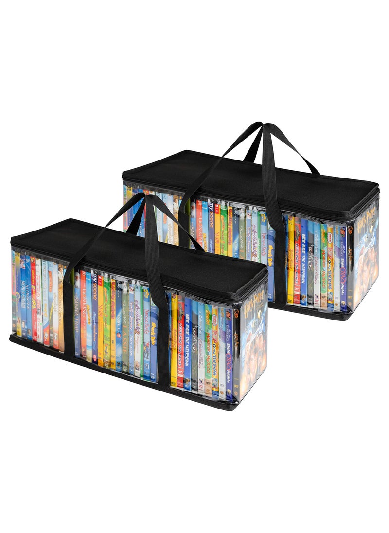 Stock Your Home Stock Your Home DVD Storage Bags Set of 2 Media Organizer Bag for DVDs CDs Blu Ray Disc Movie Cases VHS Box Video Game Disks Clear Plastic Holders with Carrying Handles and Zipper  Black 
