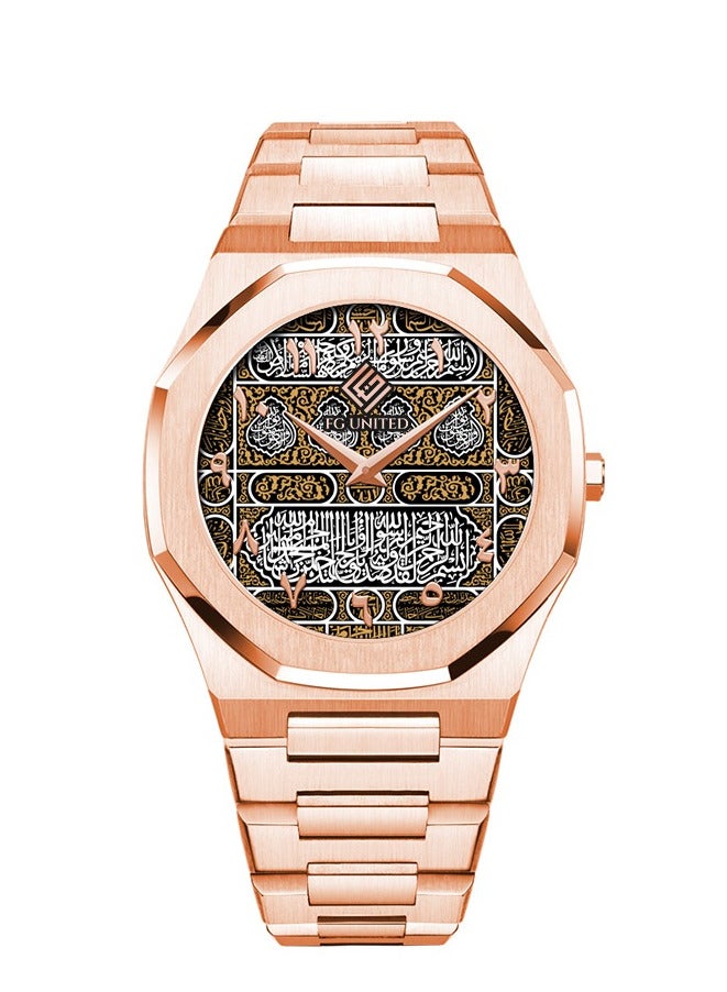 FG UNITED Mens Thin Design Rose Gold Tone Stainless Steel Arabic Dial Watch 41mm - FG7012 - Image 1