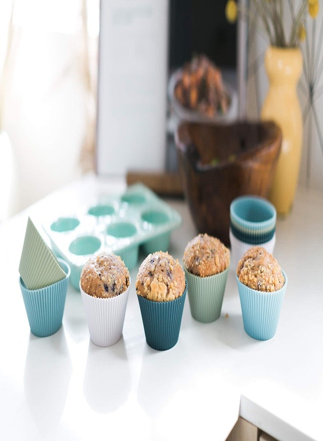 The Silicone Kitchen مجموعة أدوات المطبخ السيليكونية للمبتدئين، تتضمن 24 قالب خبز عادي، و12 قالب خبز كبير، و24 قالب خبز صغير، و2 حصيرة خبز نصف صينية، و2 حصيرة خبز ربع صينية، باللون الأزرق والأخضر والأبيض. - Image 3