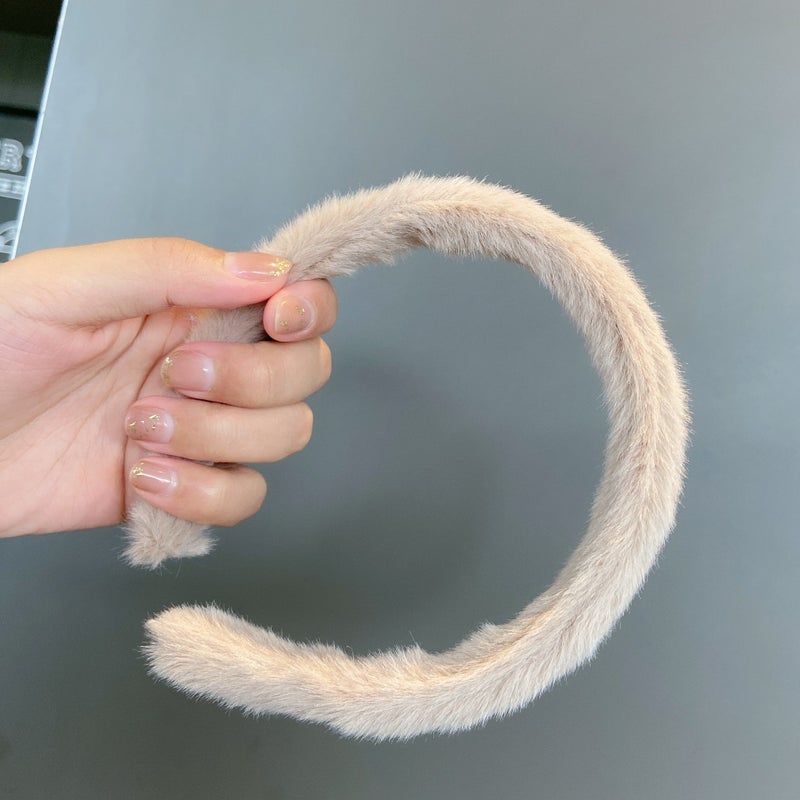 إسكدنيا Cute Plush Hair Hoop Womens Face Wash All-match Facial Mask Hair Clamp Headband Mori Style Super Fairy Girls Korean Style Headwear gray plush headband