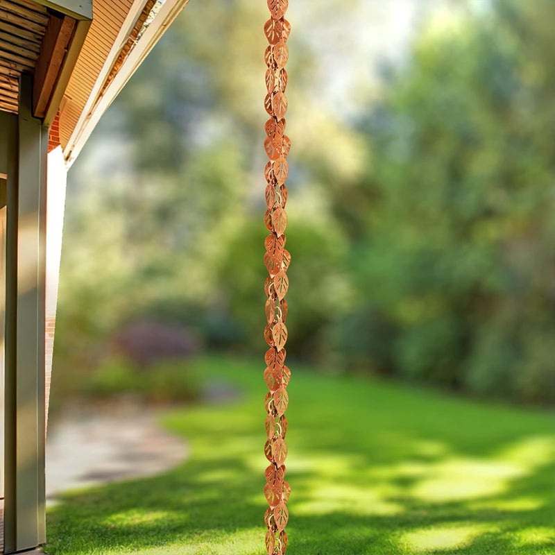 Monarch Rain Chains Pure Copper Cascading Leaves Rain Chain, 8.5 Ft Decorative Rain Catcher Chain for Gutters, Rain Chains for Outside, Rain Gutter Replacement Downspout - Image 4