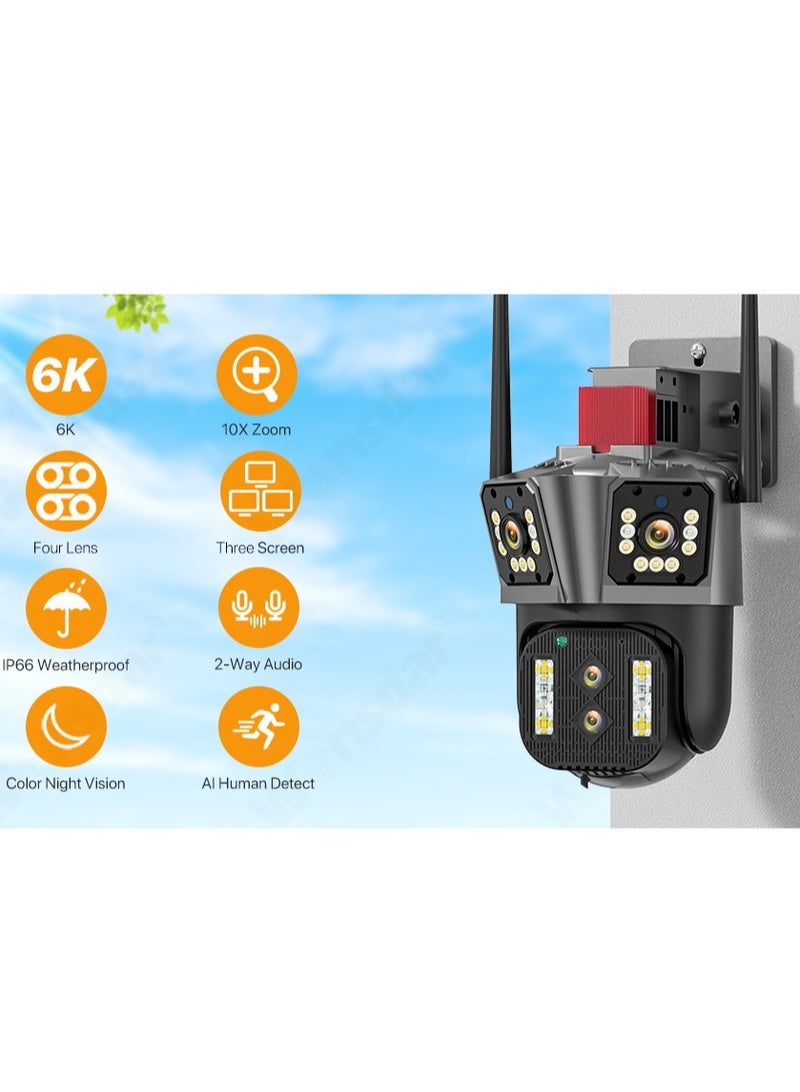 AROAQ 6K HD WIFI IP Camera 16MP 10X Hybrid Zoom Auto Tracking PTZ Camera Outdoor Four Lens Three Screen Security Cam 4K Surveillance - Image 1