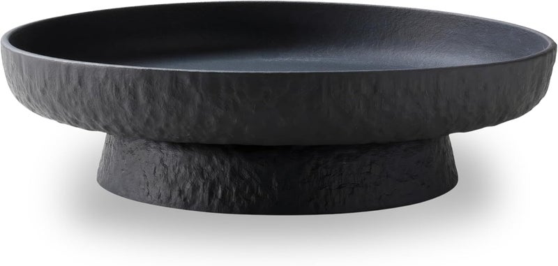 DeNestora Granite Inspired Matte Black Fruit Bowl | Wide, Shallow Textured Pedestal Bowl | 11 Inch Unique Centerpiece for Table or Decor for Entryway Table - Image 1