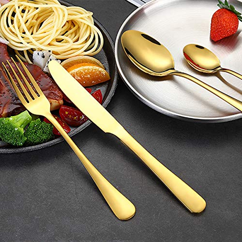 WOPPOW Gold Silverware Set, Stainless Steel Flatware Set Service for 6, Kitchen Cutlery Gift Set Utensils Knife Fork Spoon Dinnerware Tableware Kit for for Home, Wedding, Restaurant (Gold) - Image 2