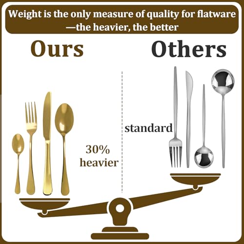 WOPPOW Gold Silverware Set, Stainless Steel Flatware Set Service for 6, Kitchen Cutlery Gift Set Utensils Knife Fork Spoon Dinnerware Tableware Kit for for Home, Wedding, Restaurant (Gold) - Image 3