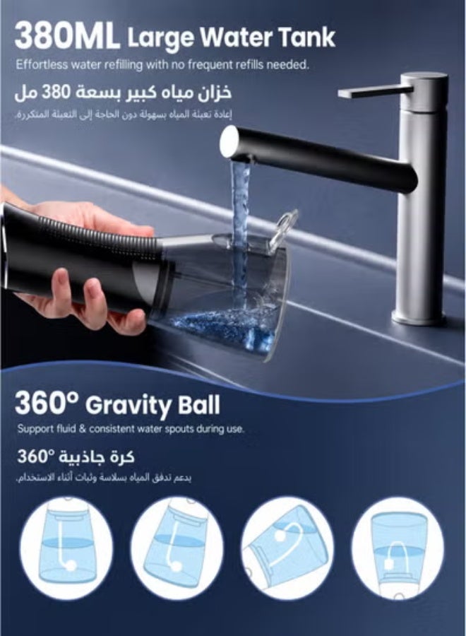 Bitvae Water Flosser for Teeth Cleaning and Flossing, 3 Modes Rechargeable Cordless Oral Irrigator 380ml Water Tank Teeth Cleaner, IPX7 Waterproof Portable Electric Dentel Flossers for Home and Travel,Black - Image 5