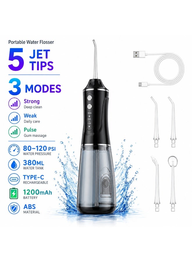 Bitvae Water Flosser for Teeth Cleaning and Flossing, 3 Modes Rechargeable Cordless Oral Irrigator 380ml Water Tank Teeth Cleaner, IPX7 Waterproof Portable Electric Dentel Flossers for Home and Travel,Black - Image 1