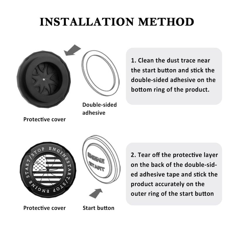 carleef Stylish Car Push Start Button Cover,Spin Type Zinc Alloy Push to Start Button Cover for Car Decor,Universal Engine Start Button Cover Interior Car Accessories for Car Truck SUV (America Flag Black) - Image 4