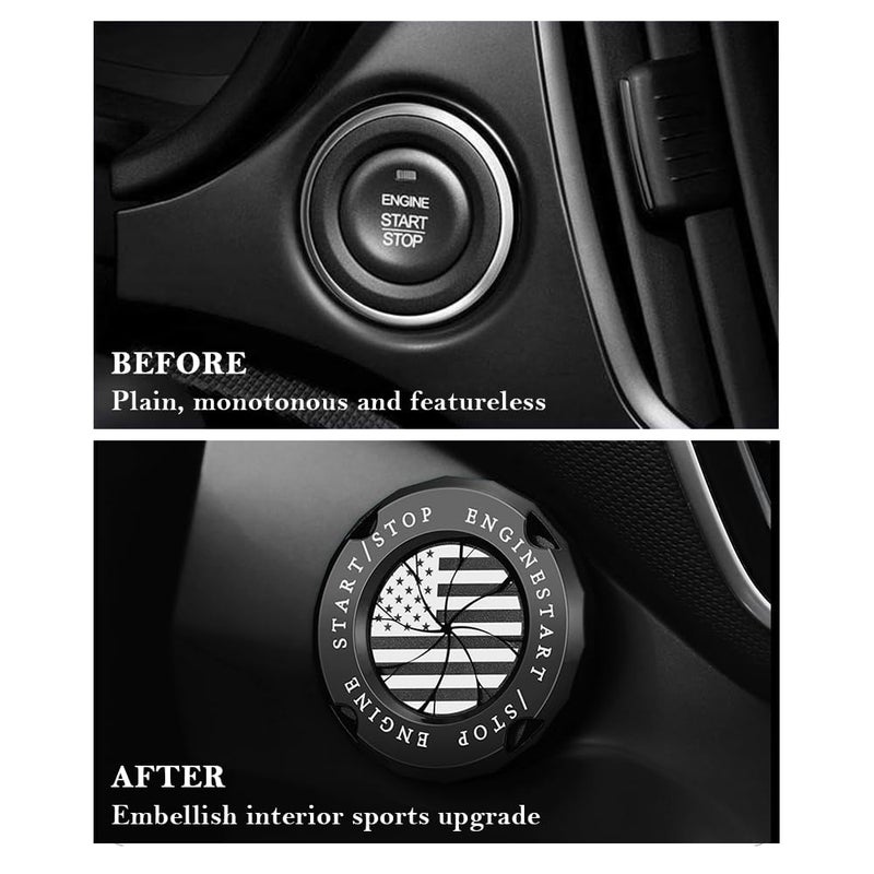 carleef Stylish Car Push Start Button Cover,Spin Type Zinc Alloy Push to Start Button Cover for Car Decor,Universal Engine Start Button Cover Interior Car Accessories for Car Truck SUV (America Flag Black) - Image 5
