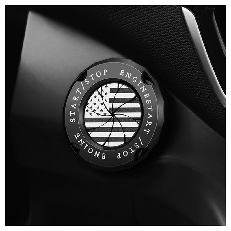 carleef Stylish Car Push Start Button Cover,Spin Type Zinc Alloy Push to Start Button Cover for Car Decor,Universal Engine Start Button Cover Interior Car Accessories for Car Truck SUV (America Flag Black) - Image 1