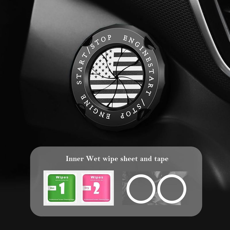 carleef Stylish Car Push Start Button Cover,Spin Type Zinc Alloy Push to Start Button Cover for Car Decor,Universal Engine Start Button Cover Interior Car Accessories for Car Truck SUV (America Flag Black) - Image 3