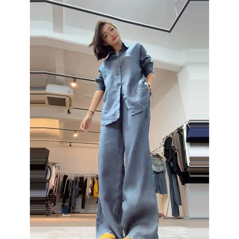 Women's Fashion Two-Piece Co Ord Set with Shirt and Wide Leg Pants, Autumn 2025 - Image 1