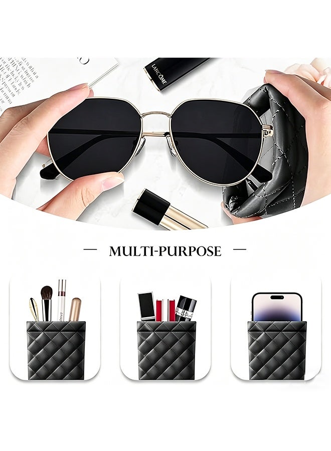 2 Pack Soft PU Leather Squeeze Top Sunglass Pouch, Portable Glasses Organizer Bag - Image 3