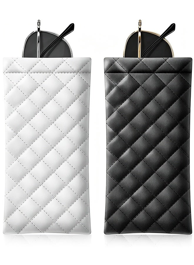 2 Pack Soft PU Leather Squeeze Top Sunglass Pouch, Portable Glasses Organizer Bag - Image 1
