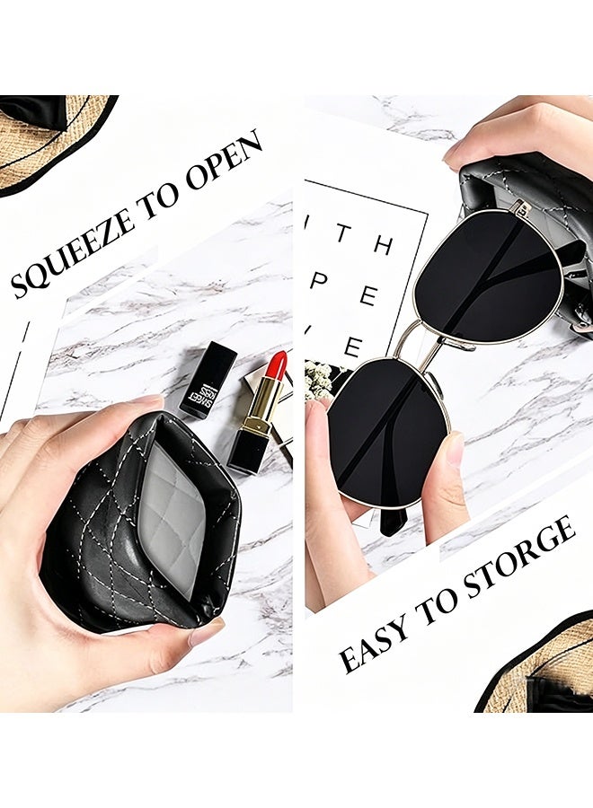 2 Pack Soft PU Leather Squeeze Top Sunglass Pouch, Portable Glasses Organizer Bag - Image 4