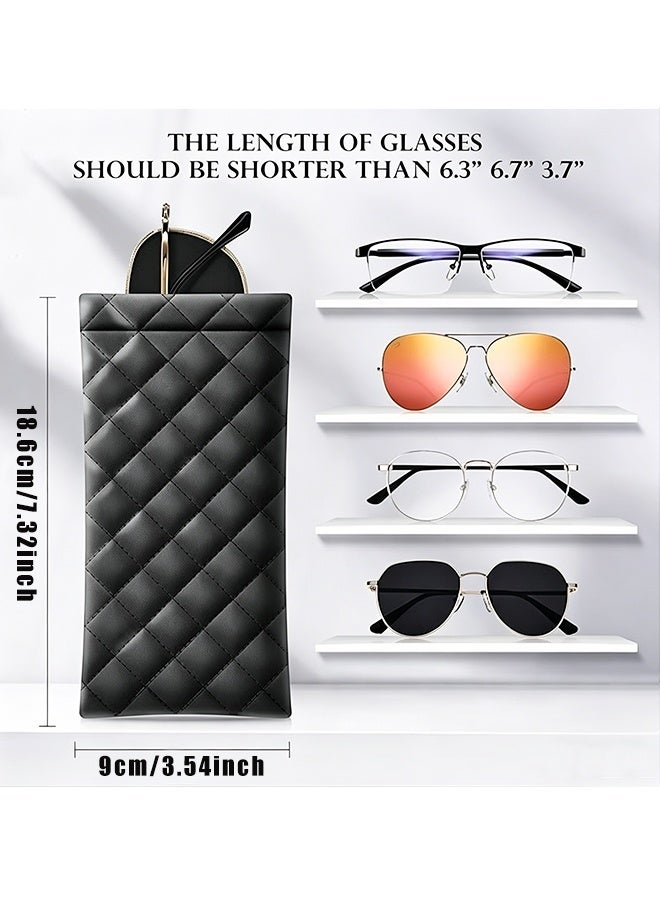 2 Pack Soft PU Leather Squeeze Top Sunglass Pouch, Portable Glasses Organizer Bag - Image 2