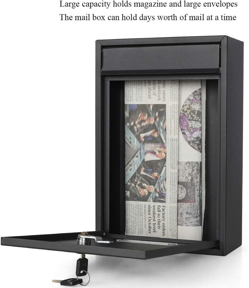 Jssmst Locking Mailboxes Wall Mounted Vertical Key Lock Drop Mail Box Medium Capacity Galvanized Steel Cover Rust-Proof Metal Post Box, 12.6 x 8.6 x 3.4 Inch, Black Matt, SM-0601LM - Image 4