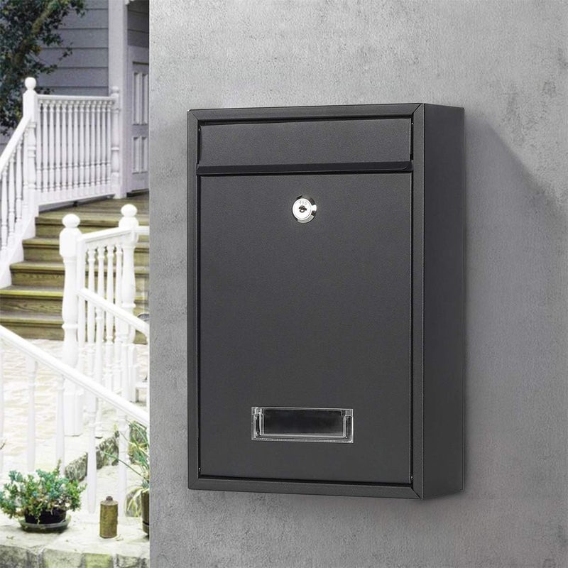 Jssmst Locking Mailboxes Wall Mounted Vertical Key Lock Drop Mail Box Medium Capacity Galvanized Steel Cover Rust-Proof Metal Post Box, 12.6 x 8.6 x 3.4 Inch, Black Matt, SM-0601LM - Image 5