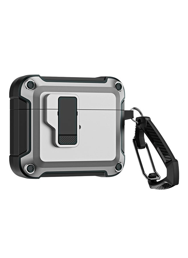 O Ozone - For AirPods 4 Case Cover (2024) ,Rugged Armor Shockproof Hard Shell Protection Shockproof Case with Secure Lock Clip Case Cover With Keychain- Silver - Image 1