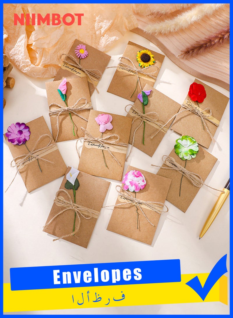 NIIMBOT 20 Pieces Gift Card Envelopes Gift Cards Handmade Dried Flower Greeting Cards with Kraft Paper Envelope Jute Twine Birthday Wedding Gift, 10 Types of Envelopes - Image 1
