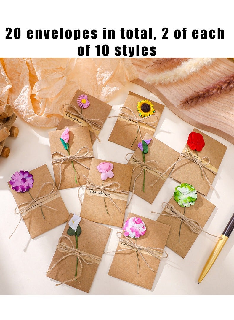 NIIMBOT 20 Pieces Gift Card Envelopes Gift Cards Handmade Dried Flower Greeting Cards with Kraft Paper Envelope Jute Twine Birthday Wedding Gift, 10 Types of Envelopes - Image 3