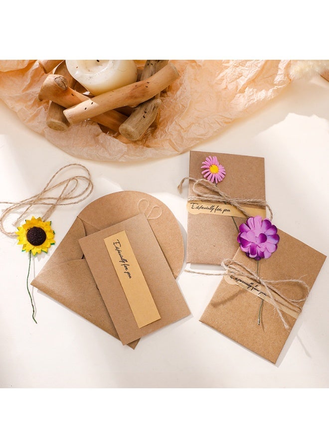 NIIMBOT 10 Pieces Gift Card Envelopes Gift Cards Handmade Dried Flower Greeting Cards with Kraft Paper Envelope Jute Twine Birthday Wedding Gift, 10 Types of Envelopes - Image 4