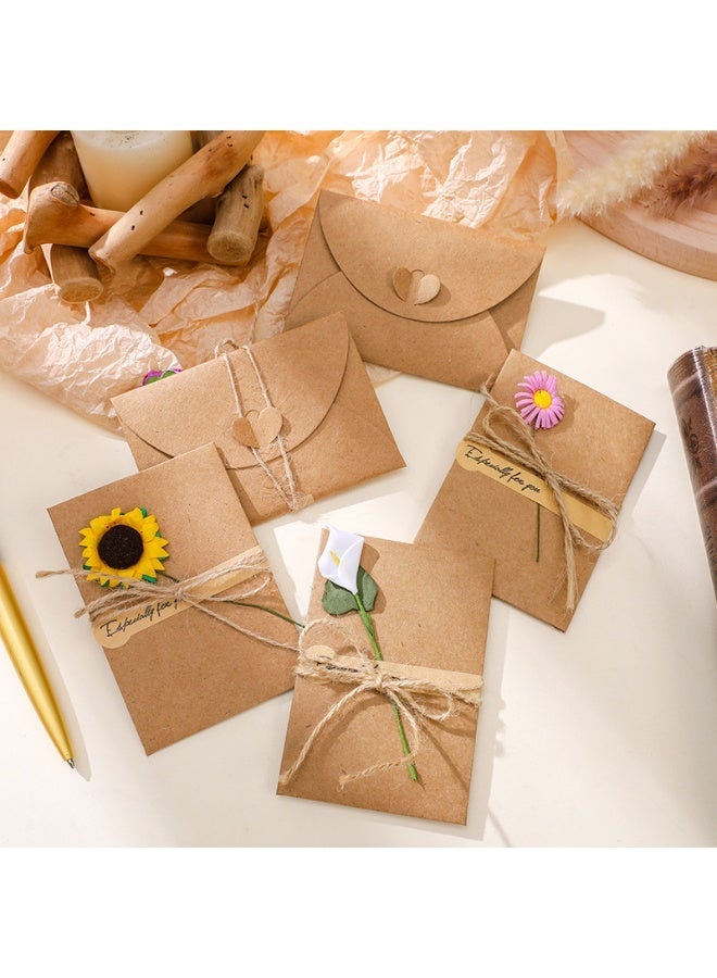 NIIMBOT 10 Pieces Gift Card Envelopes Gift Cards Handmade Dried Flower Greeting Cards with Kraft Paper Envelope Jute Twine Birthday Wedding Gift, 10 Types of Envelopes - Image 3