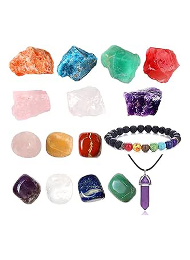 Healing Crystals Set, 7 Chakra Crystals Kit, 7 Raw Chakra Stones, Lava Bracelet, Crystal Stone Necklaces, for Anxiety Spiritual Healing, Love Energy Crystal, Meditation, Yoga Healing Stones - Image 1
