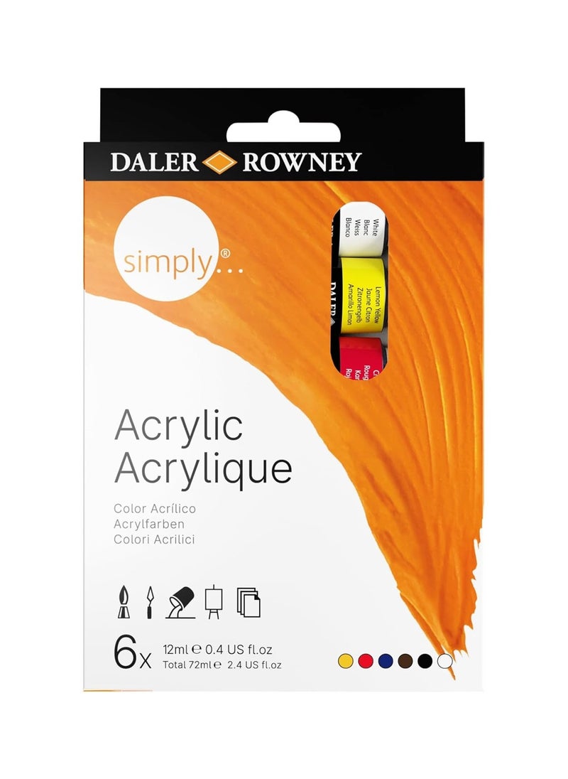 Daler Rowney 6-Piece Simply Acrylic Paint Tube Set 12ml Content  - Image 5