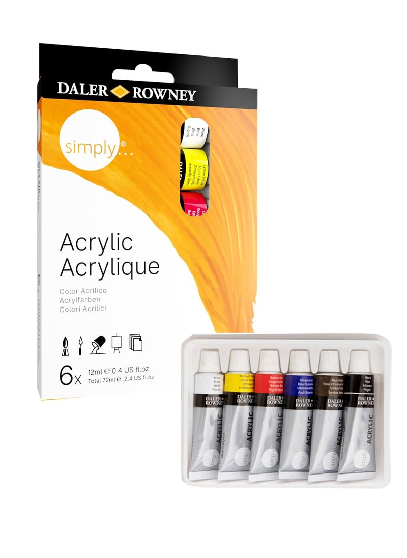 Daler Rowney 6-Piece Simply Acrylic Paint Tube Set 12ml Content  - Image 1