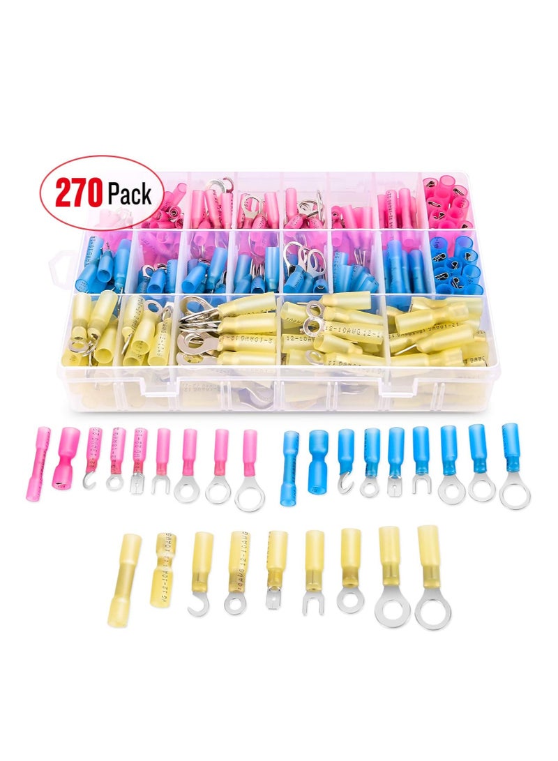270 PCS Heat Shrink Wire Connectors Waterproof Automotive Marine Assortment Splices Rings Fork Hooks Butt - Image 3
