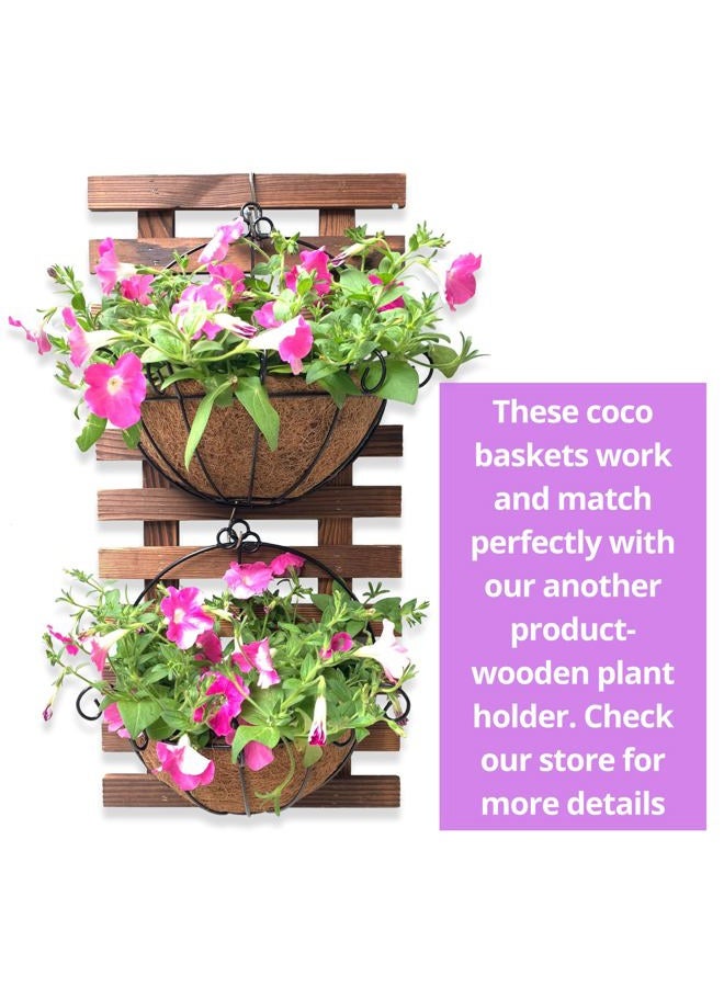 Shoplala Wall Hanging Planter for Outdoor (2 Pack, 10 Inch) Black Metal Hanging Flower Basket for Plants, Wall Planters with Coco Liner Indoor Wall Mounted Plant Holder Outside Balcony Fence Rail Deck - Image 5