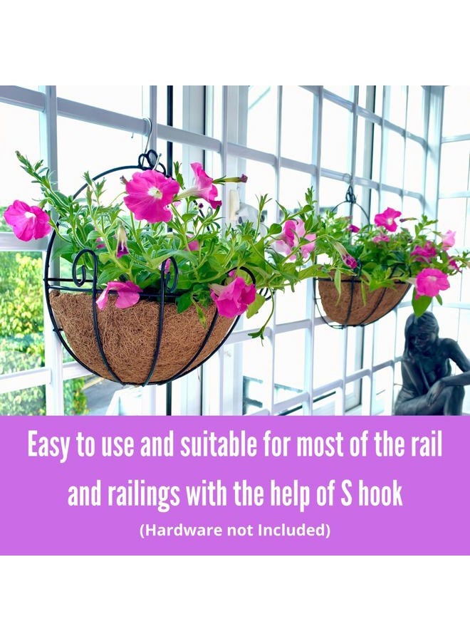 Shoplala Wall Hanging Planter for Outdoor (2 Pack, 10 Inch) Black Metal Hanging Flower Basket for Plants, Wall Planters with Coco Liner Indoor Wall Mounted Plant Holder Outside Balcony Fence Rail Deck - Image 3