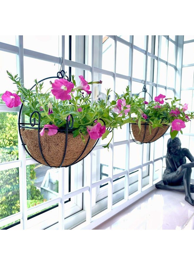 Shoplala Wall Hanging Planter for Outdoor (2 Pack, 10 Inch) Black Metal Hanging Flower Basket for Plants, Wall Planters with Coco Liner Indoor Wall Mounted Plant Holder Outside Balcony Fence Rail Deck - Image 1