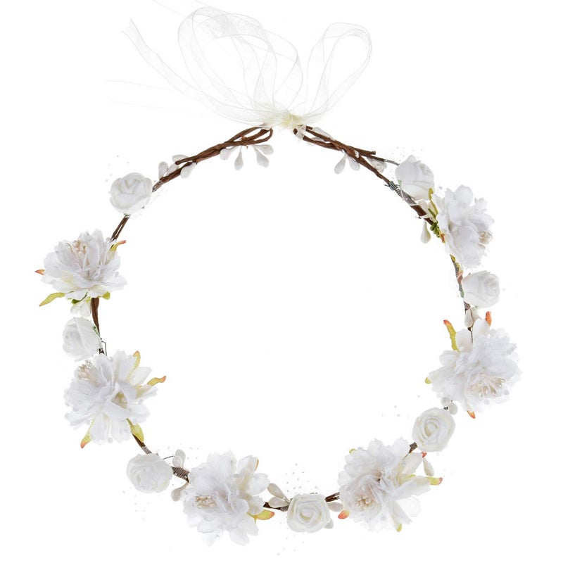 Ddazzling Girls Breath Crown Flower Girl Crown Floral Headband Wedding Hair Wreath Photo Props (White) - Image 2