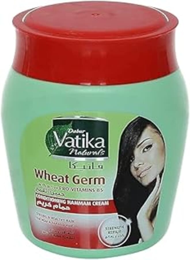 Vatika Naturals كريم حمام زيت جنين القمح من فاتيكا ناتشورالز 225 جرام | مع فيتامينات ب5 | للشعر الضعيف والتالف