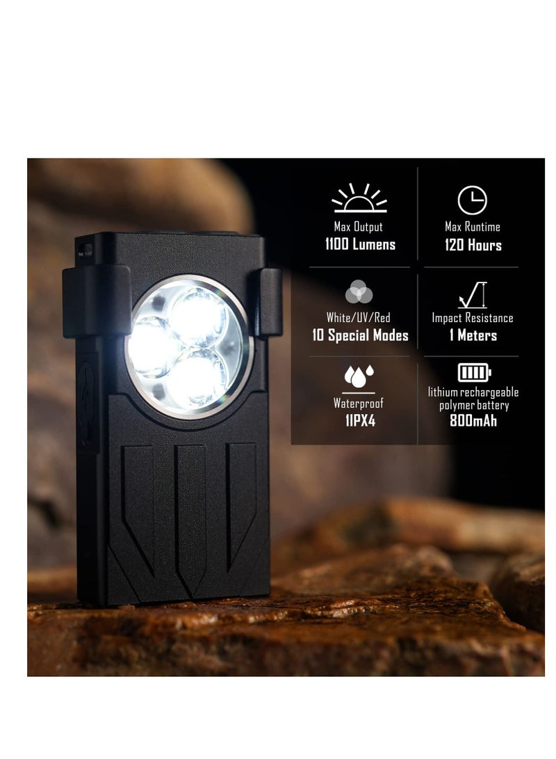 Excefore LED Mini Flashlight High Lumens 1100, EDC Flashlight with Keychain, UV and Red Modes, Magnetic Base and Clip, Rechargeable Mini Light  for Camping, Hiking, Emergency (Black)  - Image 2