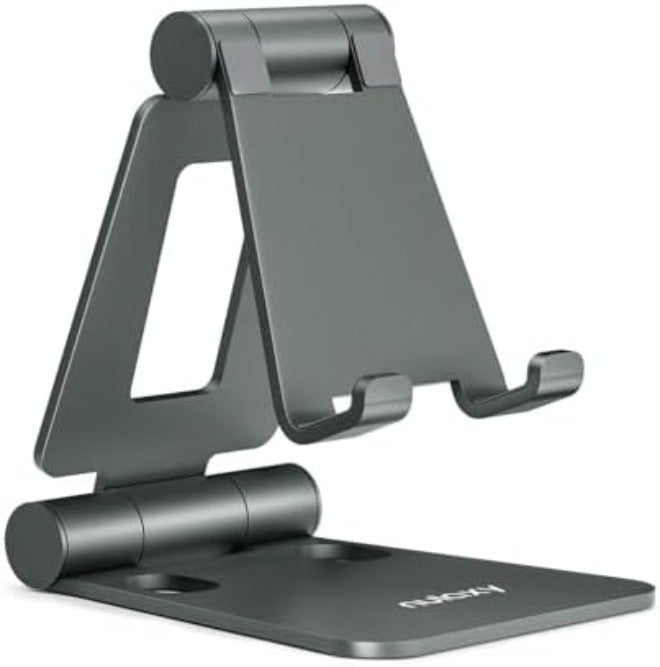 Nulaxy Dual Folding Cell Phone Stand, Fully Adjustable Foldable Desktop Phone Holder Cradle Dock Compatible with iPhone 17 16 15 14 13 12 11 Pro Max Xs Xr X 8, Nintendo Switch, All Phones - Image 1