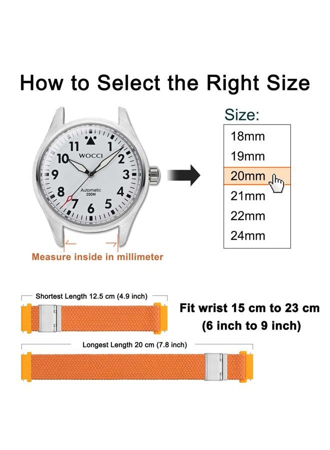 WOCCI 20mm Braided Nylon Watch Band for Men and Women, Quick Release, Silver Stainless Steel Buckle (Orange)  - Image 4